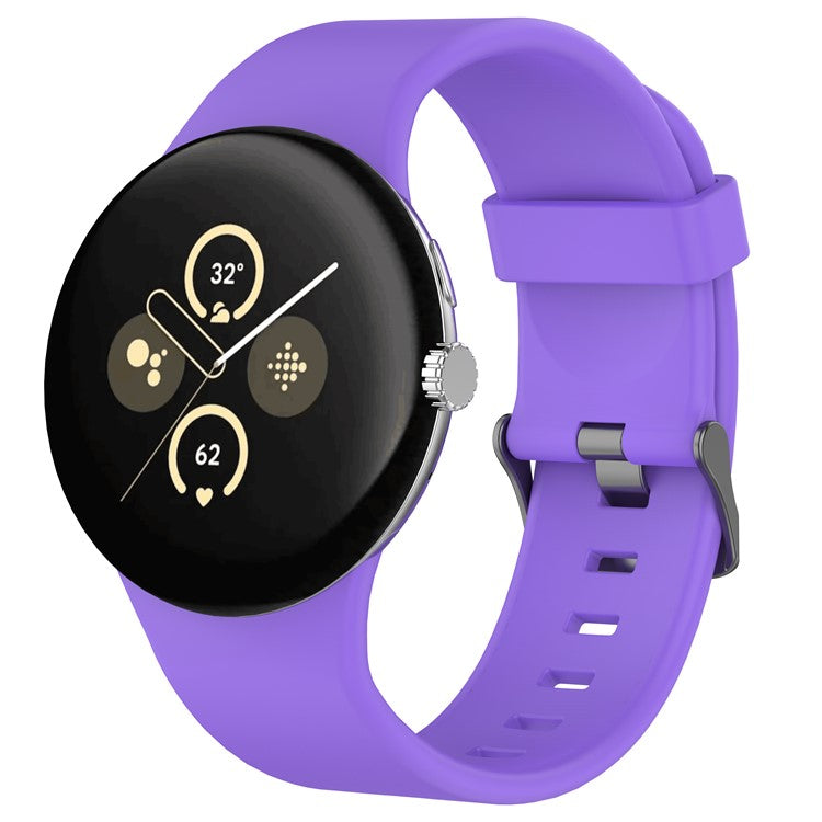 For Google Pixel Watch 3 45mm Silicone Watch Band Replacement Strap with Metal Connector - Purple