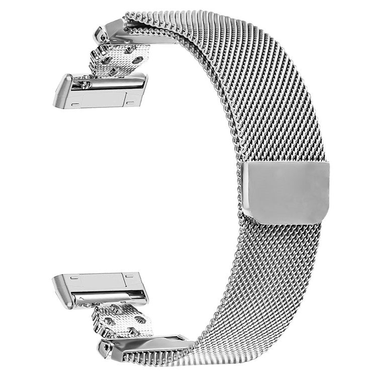 For Fitbit Versa 3 / Sense Milanese Band Flower Stainless Steel Magnetic Mesh Watch Strap - Silver