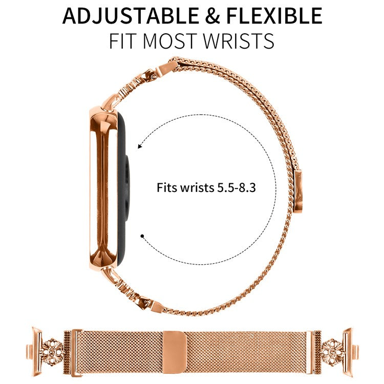 For Xiaomi Redmi Watch 4 Milanese Band Flower Stainless Steel Magnetic Mesh Watch Strap - Rose Gold