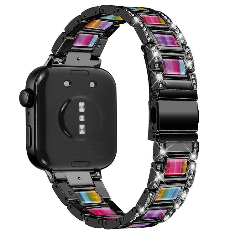 For Huawei Watch Fit 3 Metal Alloy Watch Band Rhinestones Resin Wristband Bracelet - Black+Rainbow