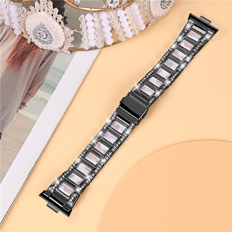 For Huawei Watch Fit 3 Metal Alloy Watch Band Rhinestones Resin Wristband Bracelet - Black+Pink Mix