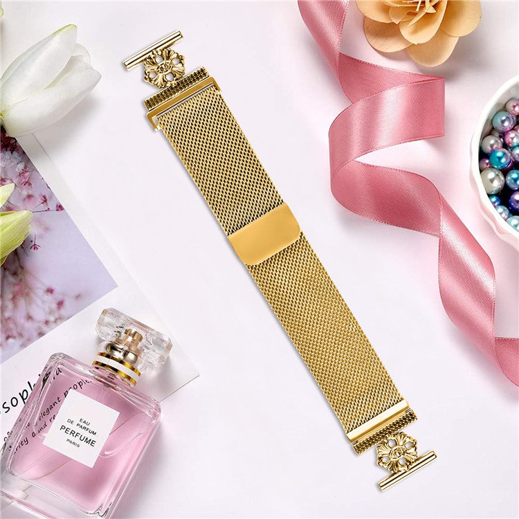 For Samsung Galaxy Watch Active Milanese Band Flower Stainless Steel Magnetic Mesh Watch Strap - Gold