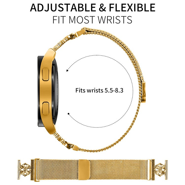 For Samsung Galaxy Watch Active Milanese Band Flower Stainless Steel Magnetic Mesh Watch Strap - Gold