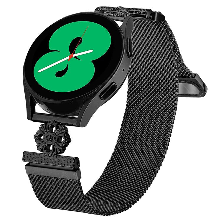 For Samsung Galaxy Watch Active Milanese Band Flower Stainless Steel Magnetic Mesh Watch Strap - Black