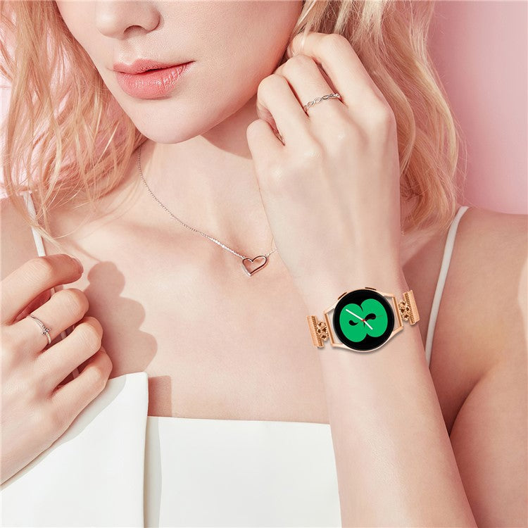 For Samsung Galaxy Watch4 Classic 42mm / 46mm Milanese Band Flower Stainless Steel Magnetic Mesh Watch Strap - Rose Gold