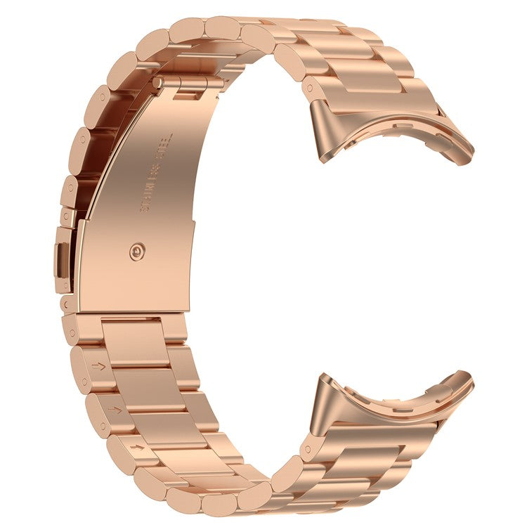 For Google Pixel Watch 3 45mm Watch Strap 3-bead Stainless Steel Replacement Wrist Band - Rose Gold