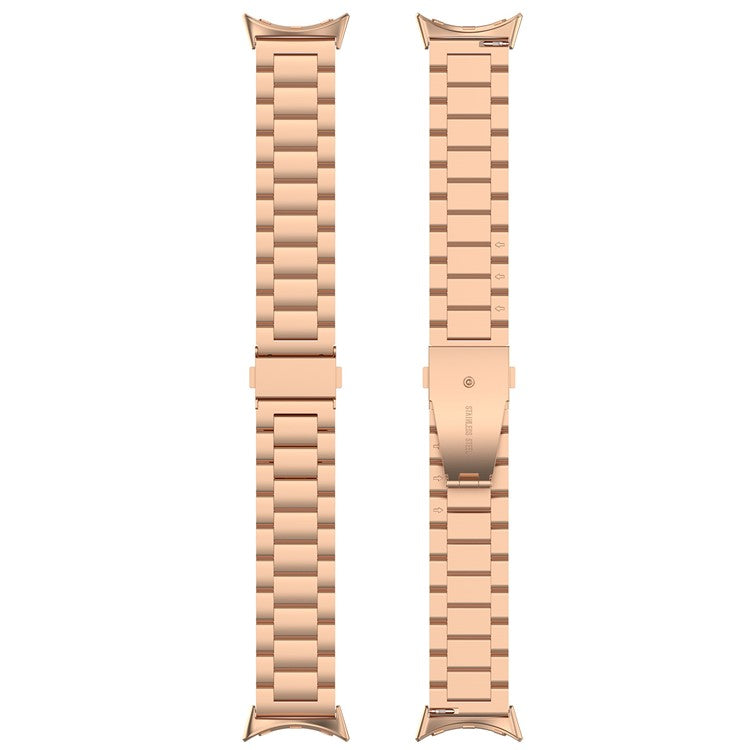 For Google Pixel Watch 3 45mm Watch Strap 3-bead Stainless Steel Replacement Wrist Band - Rose Gold