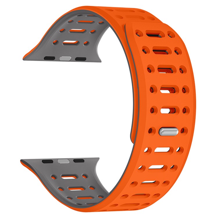For Apple Watch 10 42mm / 9 8 7 41mm / SE (2023) SE (2022) SE 6 5 4 40mm / 3 2 1 38mm Magnetic Silicone Sport Band - Orange / Grey