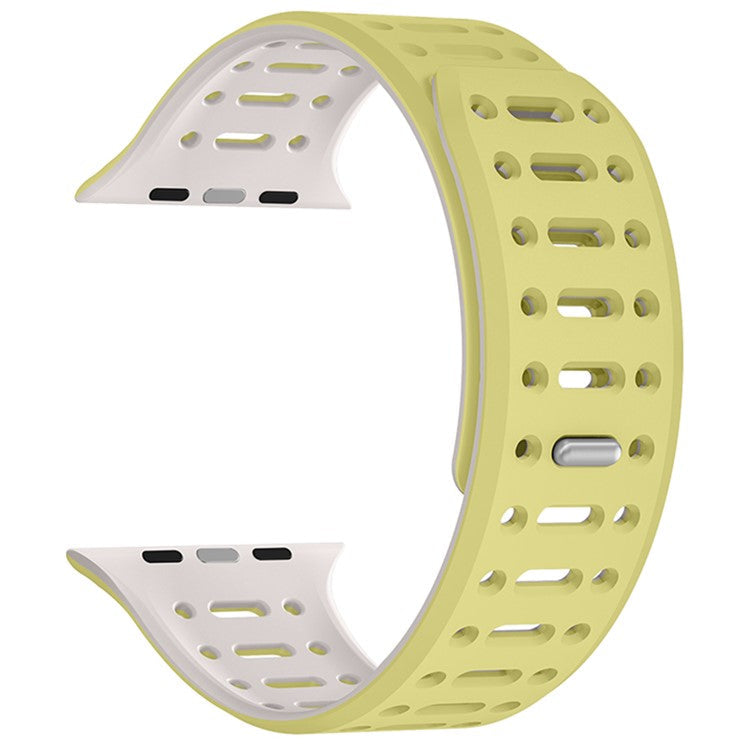 For Apple Watch 10 42mm / 9 8 7 41mm / SE (2023) SE (2022) SE 6 5 4 40mm / 3 2 1 38mm Magnetic Silicone Sport Band - Lemon Yellow / Grey