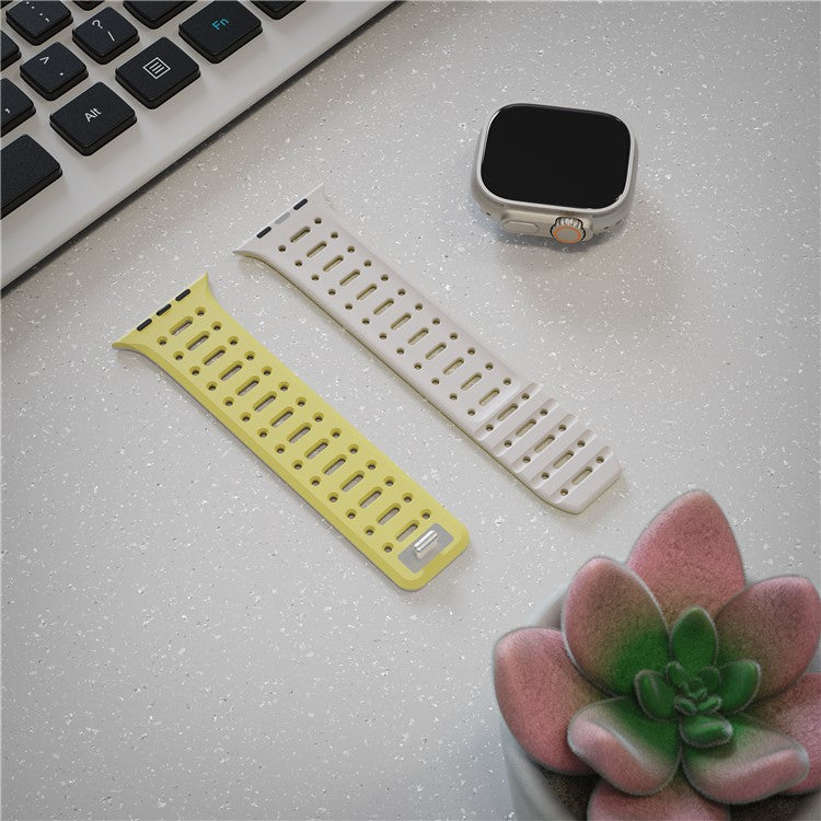 For Apple Watch 10 42mm / 9 8 7 41mm / SE (2023) SE (2022) SE 6 5 4 40mm / 3 2 1 38mm Magnetic Silicone Sport Band - Lemon Yellow / Grey