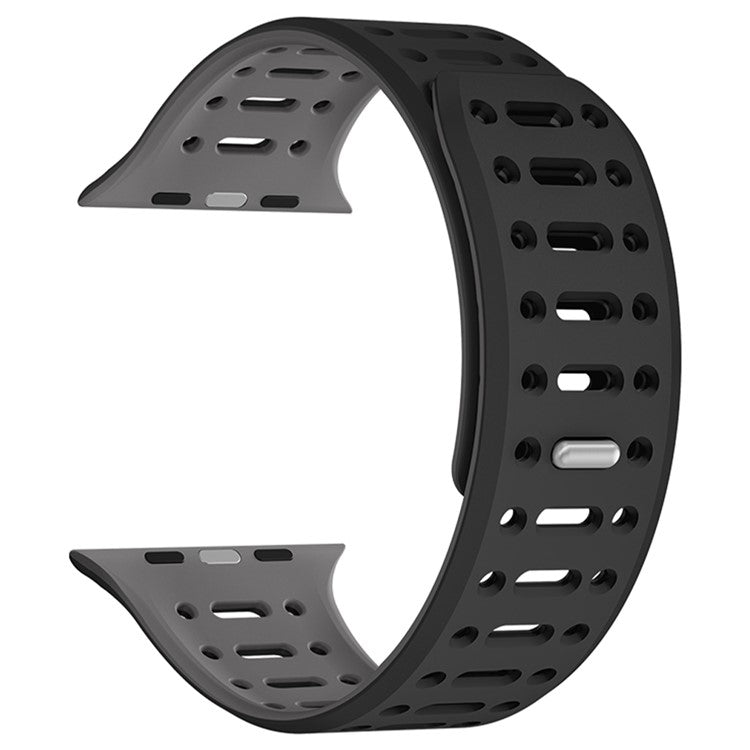 For Apple Watch 10 46mm / Ultra 2 / Ultra 49mm / 9 8 7 45mm / SE (2023) SE (2022) SE 6 5 4 44mm / 3 2 1 42mm Magnetic Silicone Sport Band - Black / Grey