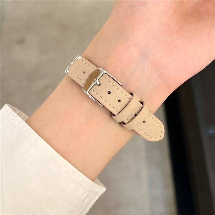 For Apple Watch 10 42mm / 9 8 7 41mm / SE (2023) SE (2022) SE 6 5 4 40mm / 3 2 1 38mm Leather Watch Band with Floral Connector - Apricot / Starlight