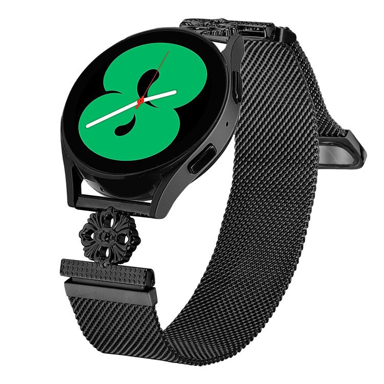 For Garmin Approach S40 / Forerunner 158 Milanese Band Flower Stainless Steel Magnetic Mesh Watch Strap - Black