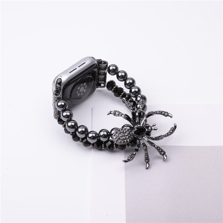 For Apple Watch Series 10 42mm / 9 8 7 41mm / SE (2023) SE (2022) SE 6 5 4 40mm / 3 2 1 38mm Spider Beads Strap Bracelet - Black