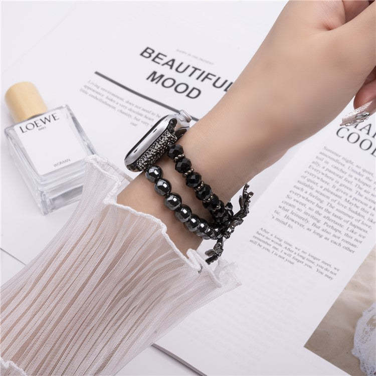 For Apple Watch Series 10 42mm / 9 8 7 41mm / SE (2023) SE (2022) SE 6 5 4 40mm / 3 2 1 38mm Spider Beads Strap Bracelet - Black