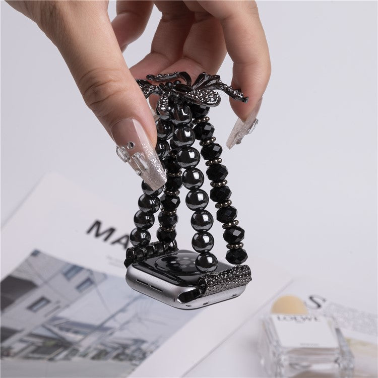 For Apple Watch Series 10 42mm / 9 8 7 41mm / SE (2023) SE (2022) SE 6 5 4 40mm / 3 2 1 38mm Spider Beads Strap Bracelet - Black