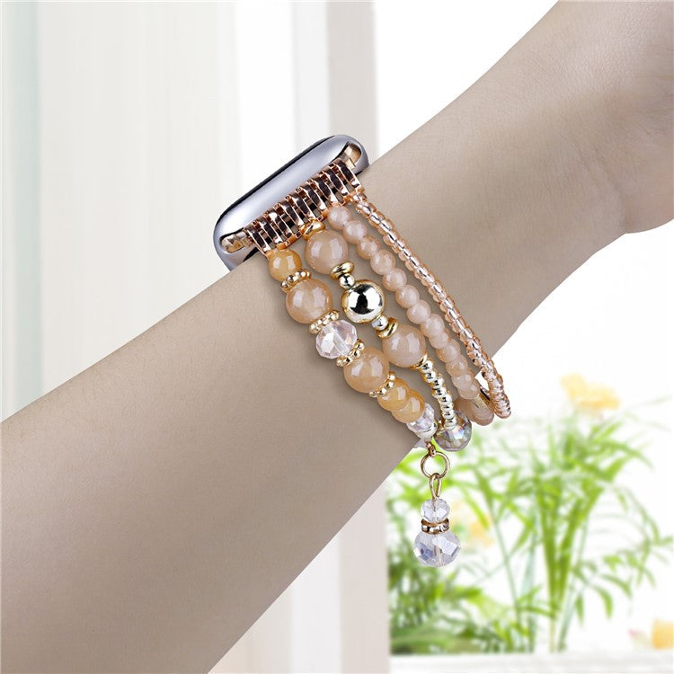 For Apple Watch Series 10 42mm / 9 8 7 41mm / SE (2023) SE (2022) SE 6 5 4 40mm / 3 2 1 38mm Four Rows Bead Chain Strap - Apricot