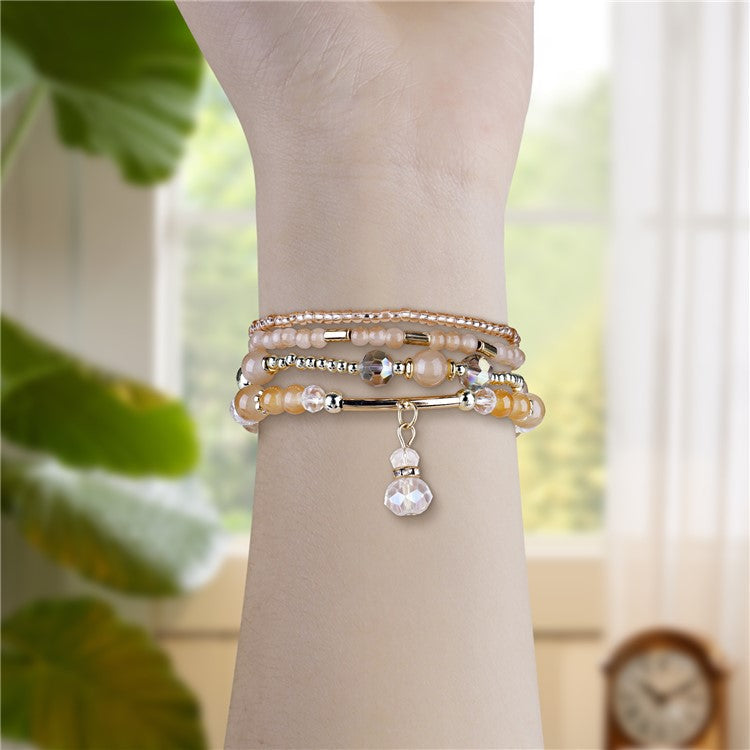 For Apple Watch Series 10 42mm / 9 8 7 41mm / SE (2023) SE (2022) SE 6 5 4 40mm / 3 2 1 38mm Four Rows Bead Chain Strap - Apricot