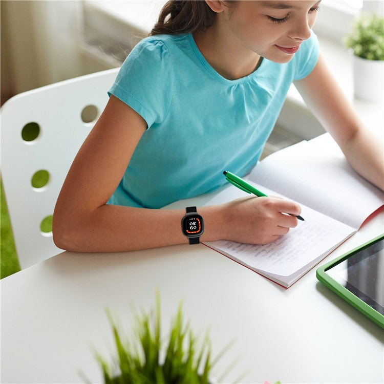 For Fitbit Ace LTE Children Watch Watchband Round Tail Braided Nylon Wrist Strap - Azure Blue