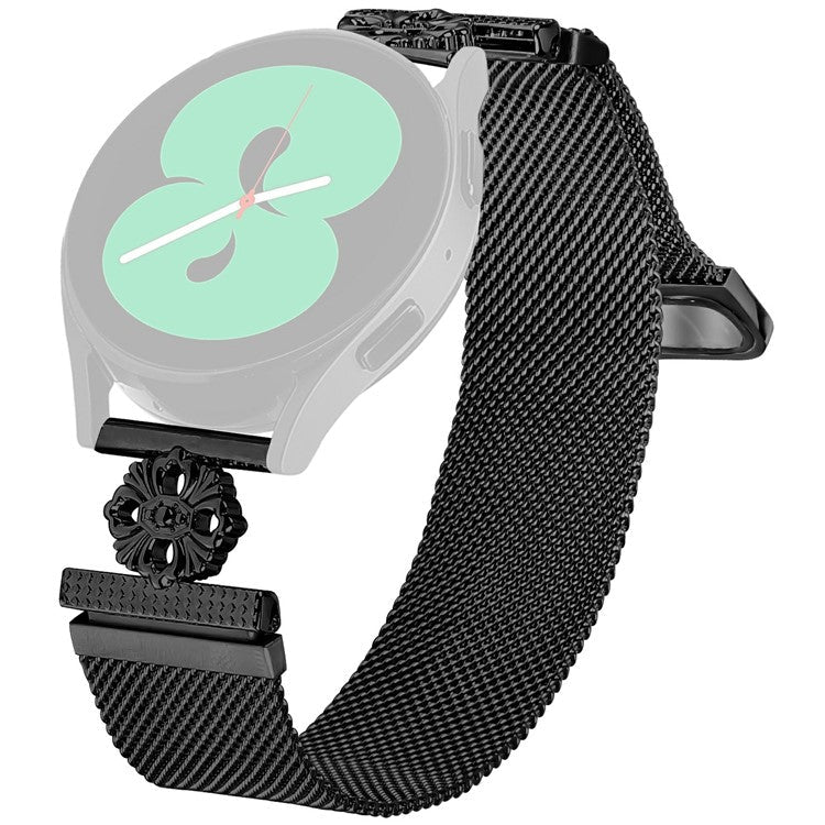 For Huawei Watch GT 3 42mm Milanese Band Flower Stainless Steel Magnetic Mesh Watch Strap - Black
