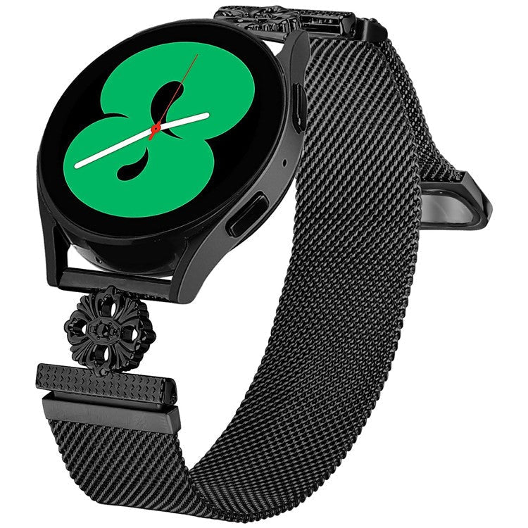 For Huawei Watch GT 3 42mm Milanese Band Flower Stainless Steel Magnetic Mesh Watch Strap - Black