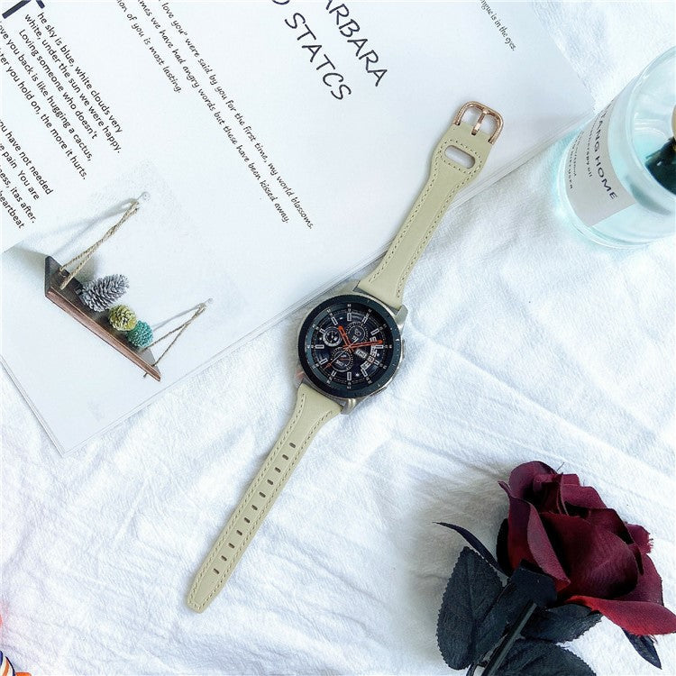 For Samsung Galaxy Watch7 44mm 40mm / Watch FE 40mm / Huawei Watch GT 3 42mm Genuine Cow Leather 20mm Watch Strap - Beige+Rose Gold Buckle