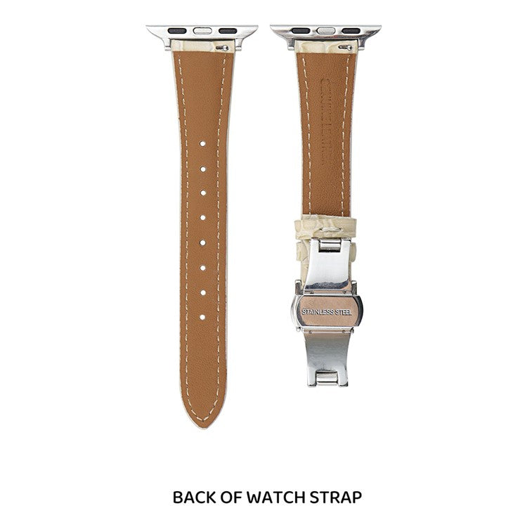 Crocodile Texture Leather Strap for Apple Watch Series 10 42mm / 9 8 7 41mm / SE (2023) SE (2022) SE 6 5 4 40mm / 3 2 1 38mm - Brown+Gold Buckle