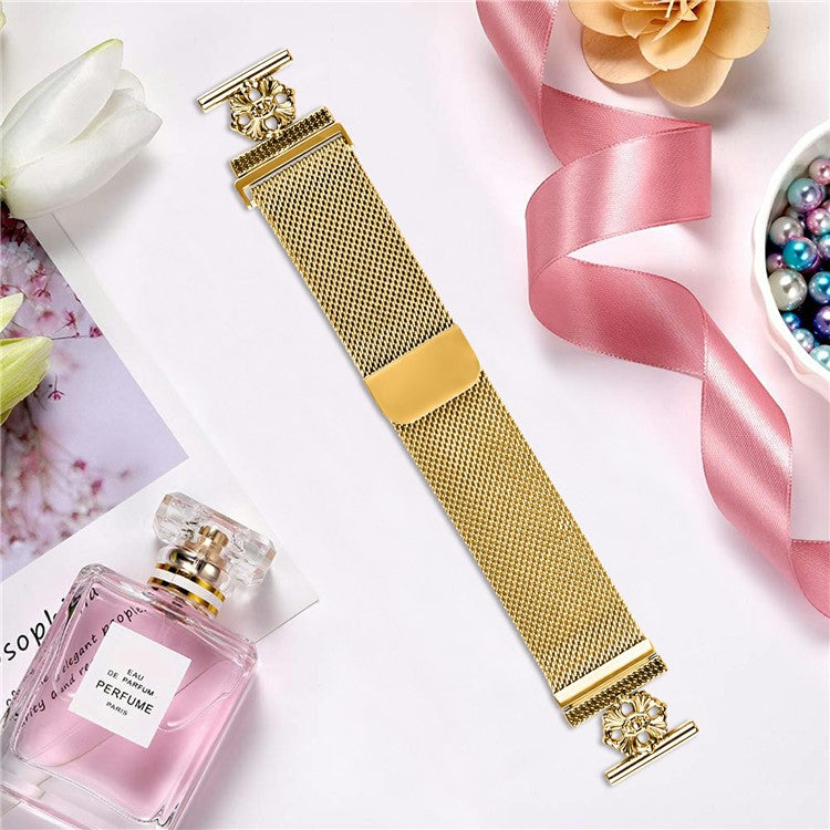 For Huami Amazfit GTR 42mm Milanese Band Flower Stainless Steel Magnetic Mesh Watch Strap - Gold