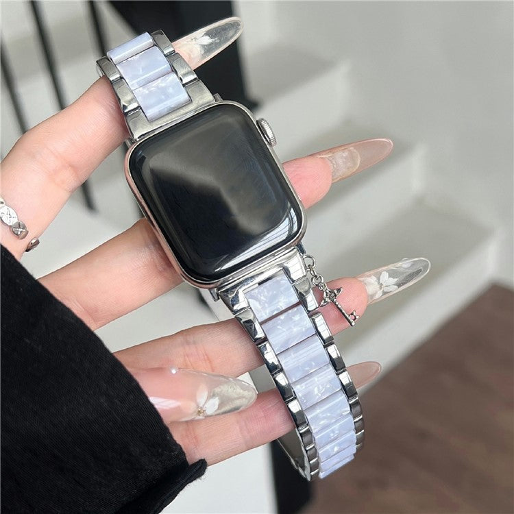 Resin+Zinc Alloy Strap for Apple Watch Series 10 42mm / Series 9 8 7 41mm / SE (2023) SE (2022) SE 6 5 4 40mm / 3 2 1 38mm Band - Silver Splicing