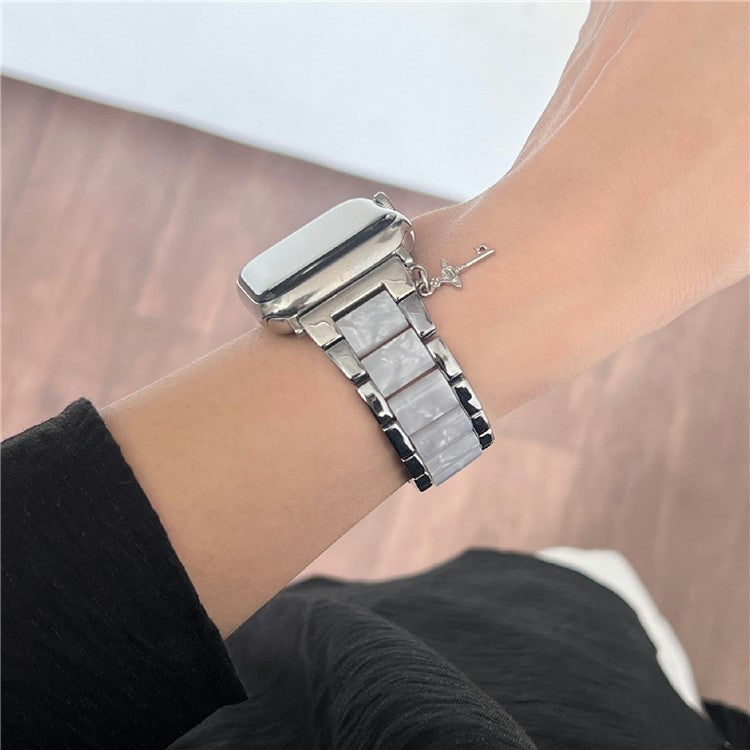 Resin+Zinc Alloy Strap for Apple Watch Series 10 42mm / Series 9 8 7 41mm / SE (2023) SE (2022) SE 6 5 4 40mm / 3 2 1 38mm Band - Silver Splicing