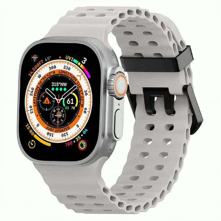 Silicone Strap for Apple Watch Series 10 46mm / Ultra 2 Ultra 49mm / Series 9 8 7 45mm / SE (2023) SE (2022) SE 6 5 4 44mm / 3 2 1 42mm - Starlight