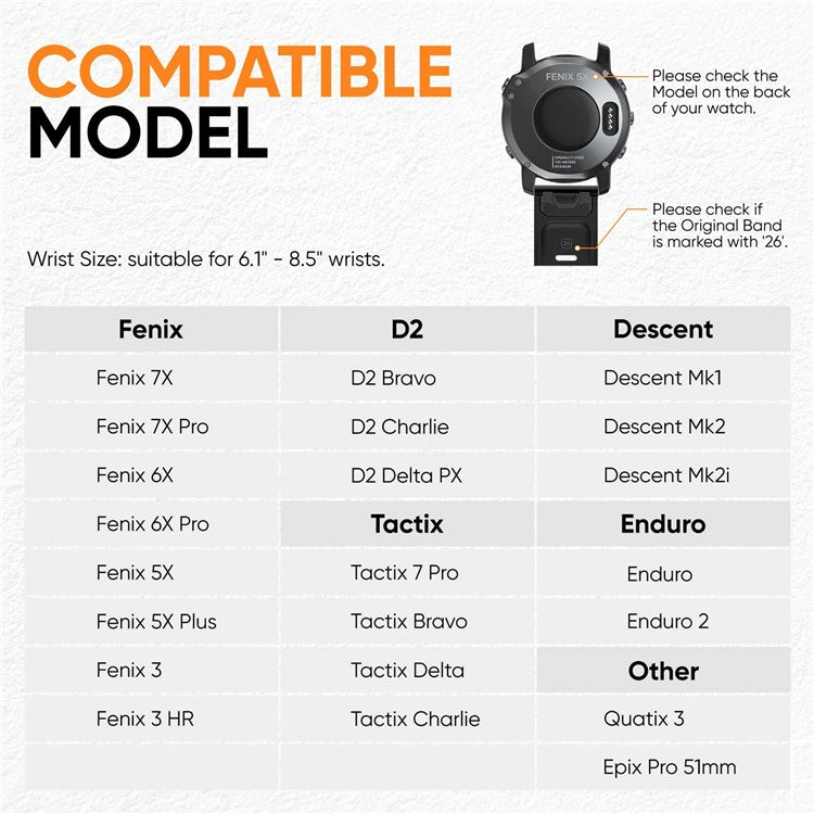 Silicone Strap for Garmin Fenix 7X Pro / Fenix 7X Quickfit 26mm Replacement Watch Band - White