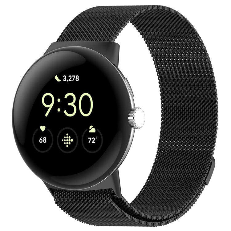 For Google Pixel Watch 3 45mm Metal Watch Strap Milanese Mesh Magnetic Wrist Band - Black