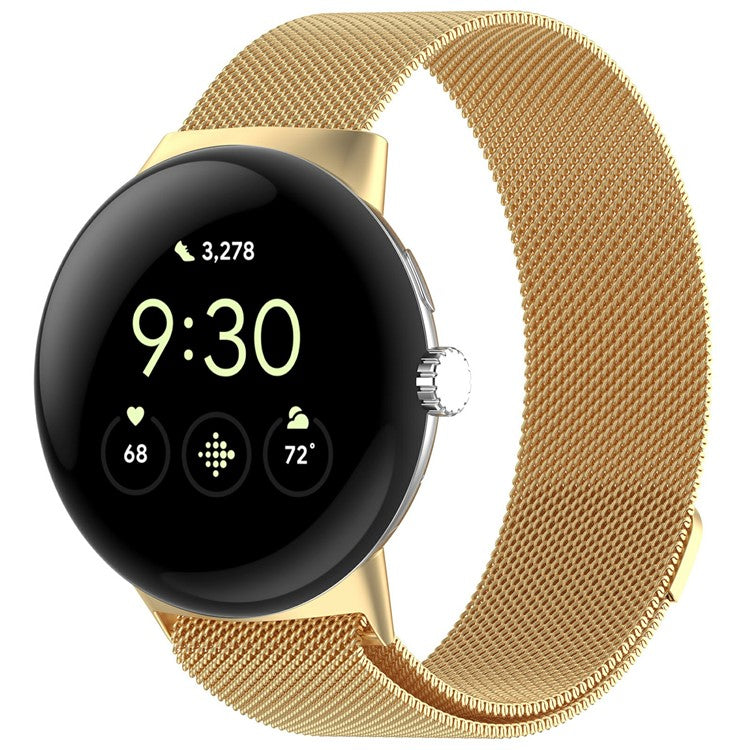 For Google Pixel Watch 3 45mm Metal Watch Strap Milanese Mesh Magnetic Wrist Band - Gold