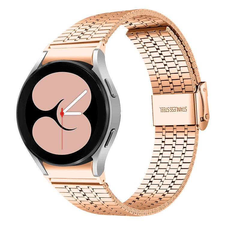 For Samsung Galaxy Watch7 44mm 40mm Watch Band 7-Beads Stainless Steel Wrist Strap - Rose Gold