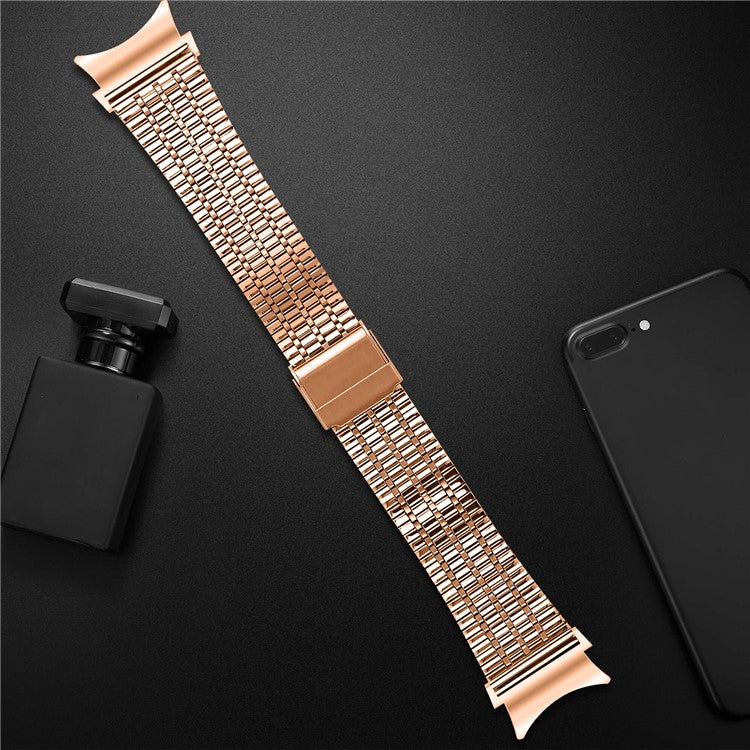For Samsung Galaxy Watch7 44mm 40mm Watch Band 7-Beads Stainless Steel Wrist Strap - Rose Gold