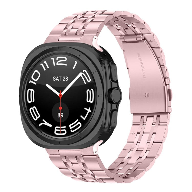 For Samsung Galaxy Watch Ultra 47mm Replacement Band 7-Bead Stainless Steel Smart Watch Strap - Rose Pink