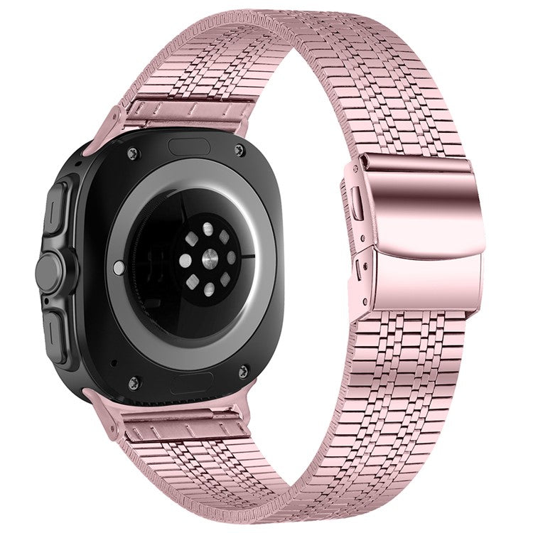 For Samsung Galaxy Watch Ultra 47mm Watch Band Stainless Steel 5-Beads Wrist Strap - Rose Pink