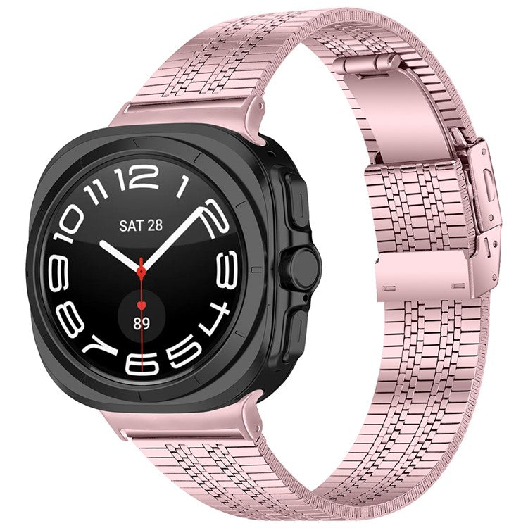 For Samsung Galaxy Watch Ultra 47mm Watch Band Stainless Steel 5-Beads Wrist Strap - Rose Pink