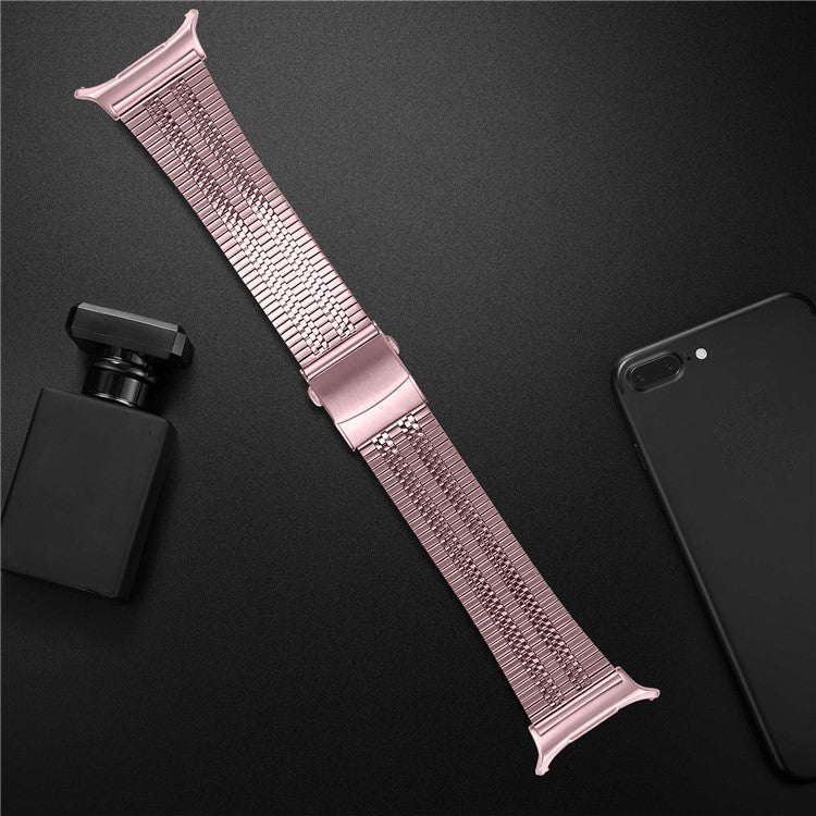 For Samsung Galaxy Watch Ultra 47mm Watch Band Stainless Steel 5-Beads Wrist Strap - Rose Pink