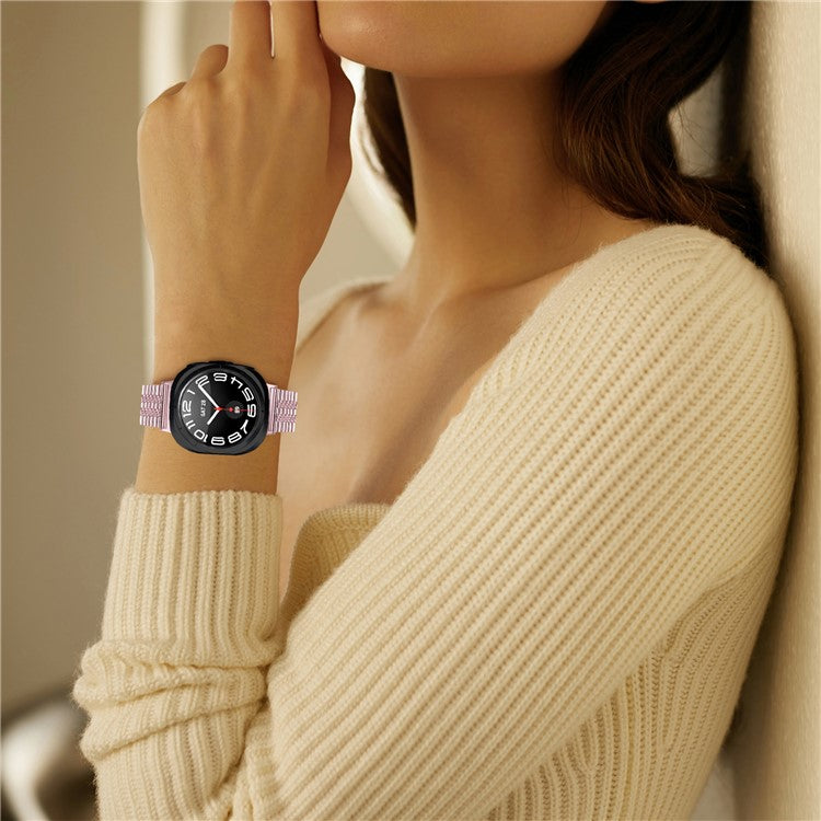 For Samsung Galaxy Watch Ultra 47mm Watch Band Stainless Steel 5-Beads Wrist Strap - Rose Pink