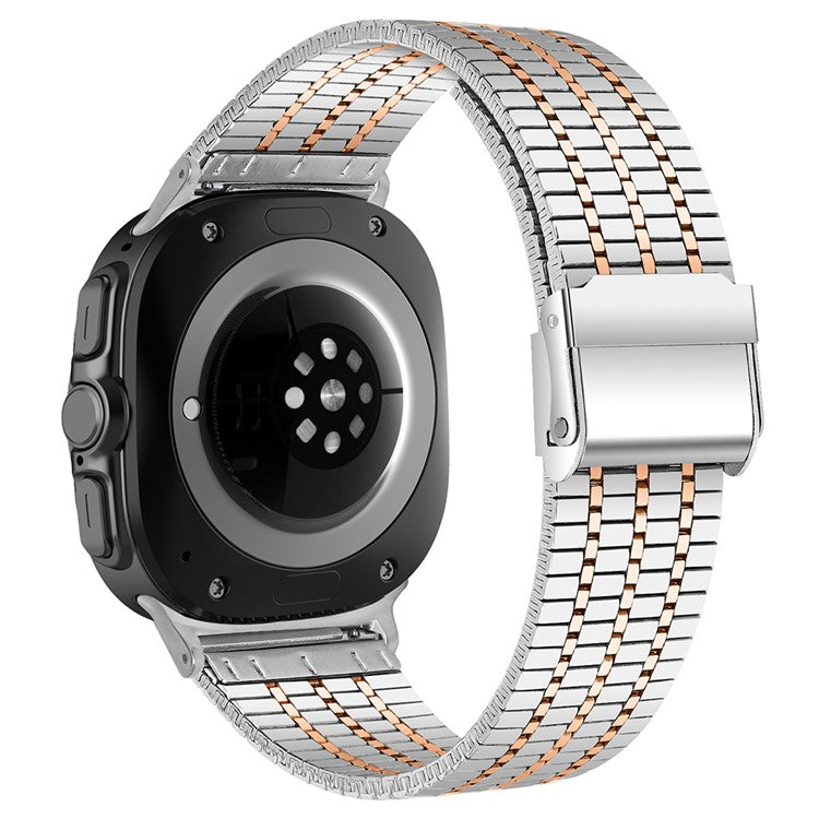 For Samsung Galaxy Watch Ultra 47mm Replacement Band with Connector 7-Bead Stainless Steel Smart Watch Strap - Silver+Rose Gold