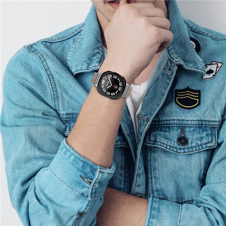 For Samsung Galaxy Watch Ultra 47mm Replacement Band with Connector 7-Bead Stainless Steel Smart Watch Strap - Silver+Rose Gold