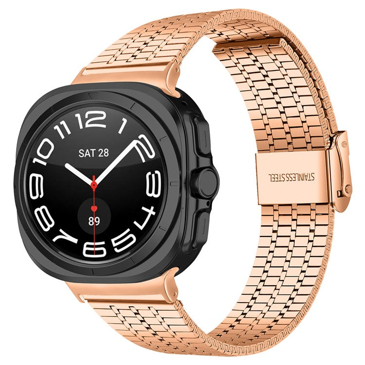 For Samsung Galaxy Watch Ultra 47mm Replacement Band with Connector 7-Bead Stainless Steel Smart Watch Strap - Rose Gold