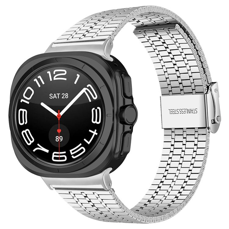 For Samsung Galaxy Watch Ultra 47mm Replacement Band with Connector 7-Bead Stainless Steel Smart Watch Strap, Silver