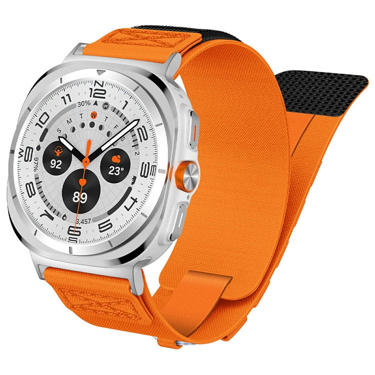 For Samsung Galaxy Watch Ultra 47mm Nylon Watch Strap Track Braided Rope Strap - Silver-Orange