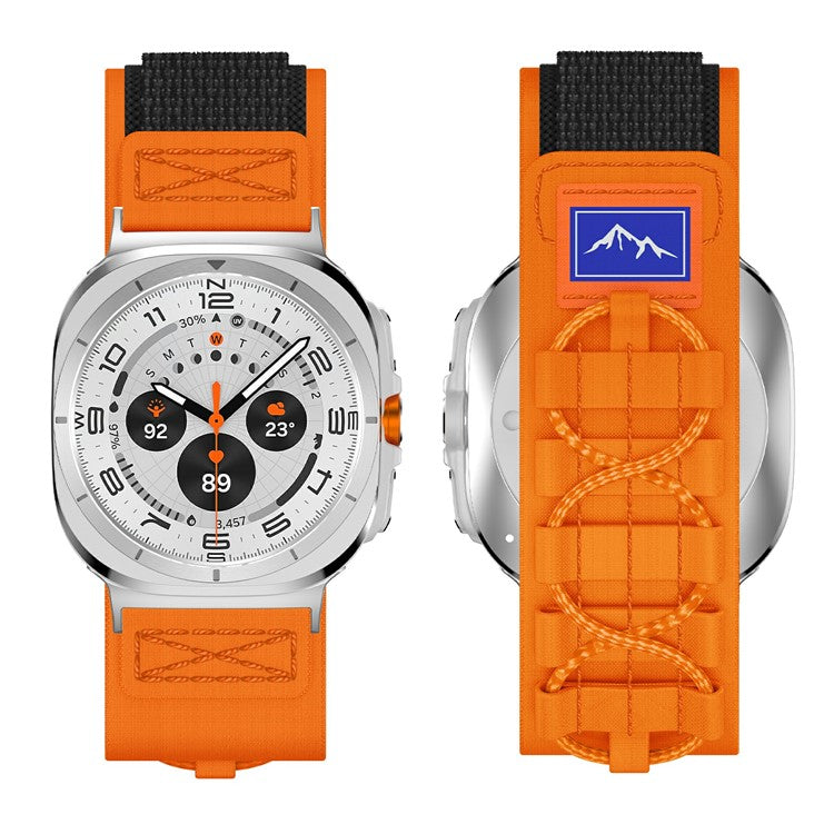 For Samsung Galaxy Watch Ultra 47mm Nylon Watch Strap Track Braided Rope Strap - Silver-Orange