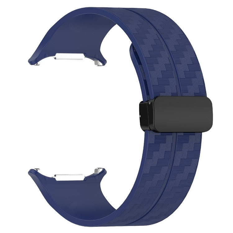 For Samsung Galaxy Watch Ultra 47mm Silicone Watch Band Carbon Fiber Texture with Magnetic Buckle - Midnight Blue