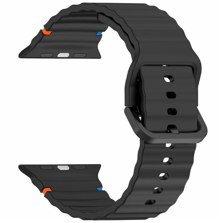 Silicone Strap for Apple Watch Series 10 46mm / Ultra 2 / Ultra 49mm / 9 8 7 45mm / SE (2023) SE (2022) SE 6 5 4 44mm / 3 2 1 42mm Wave Band - Black