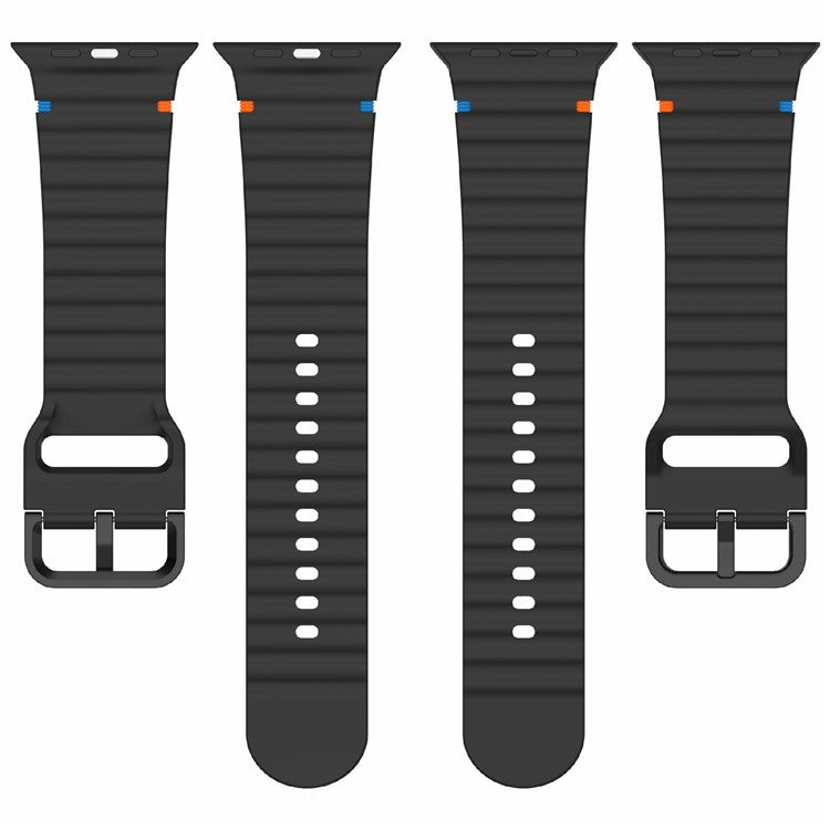 Silicone Strap for Apple Watch Series 10 46mm / Ultra 2 / Ultra 49mm / 9 8 7 45mm / SE (2023) SE (2022) SE 6 5 4 44mm / 3 2 1 42mm Wave Band - Black